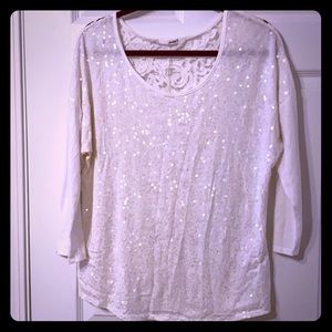 Sequin white 3/4 sleeve top